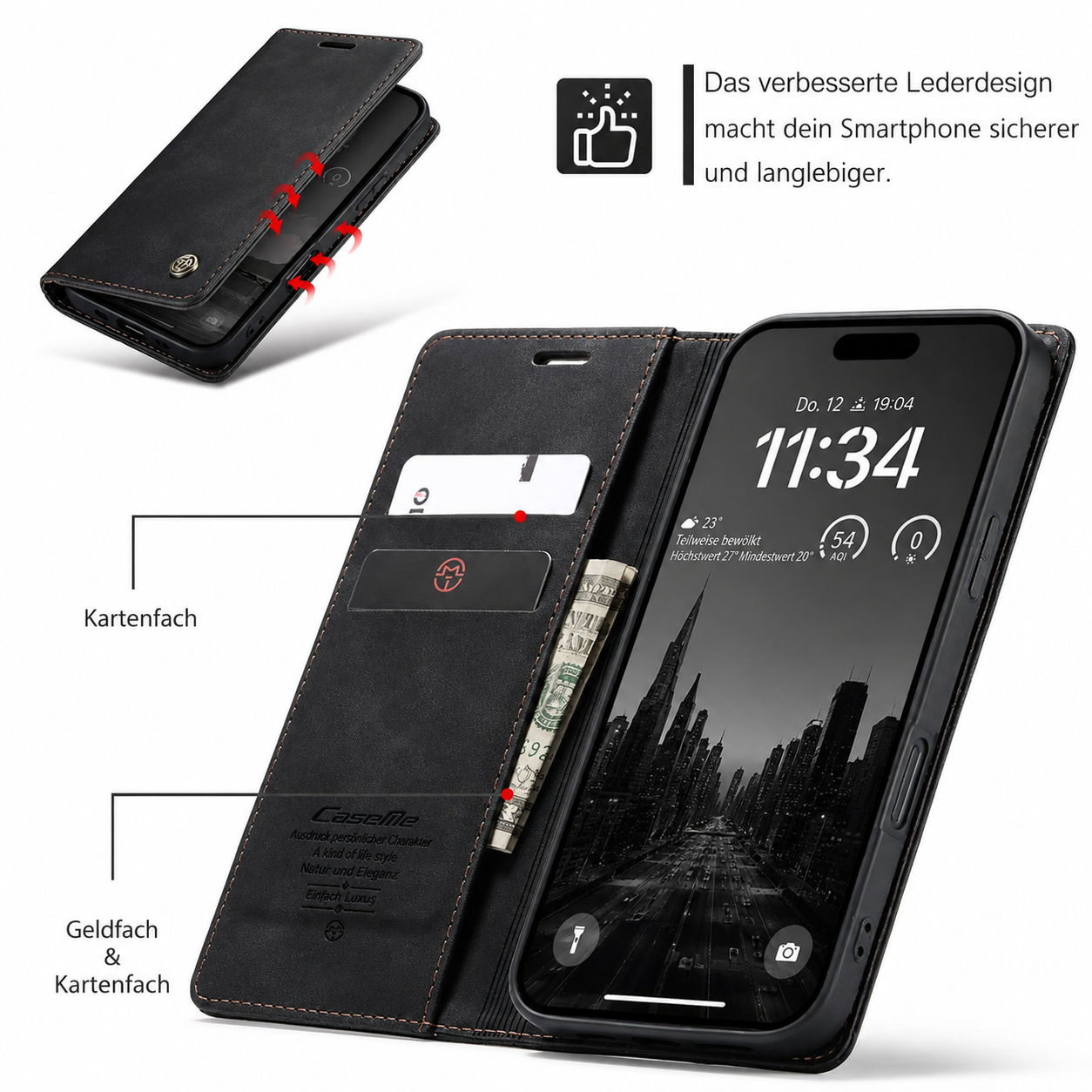 Klapphülle für dein iPhone mit RFID aus veganem Leder